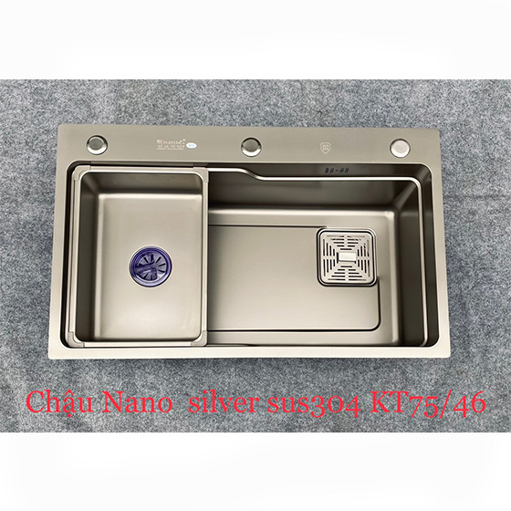 Chậu Rửa Bát 1 Hố Màu Nano Silver Kagol 7546 (75X46Cm) - Thiết Bị Bếp 365